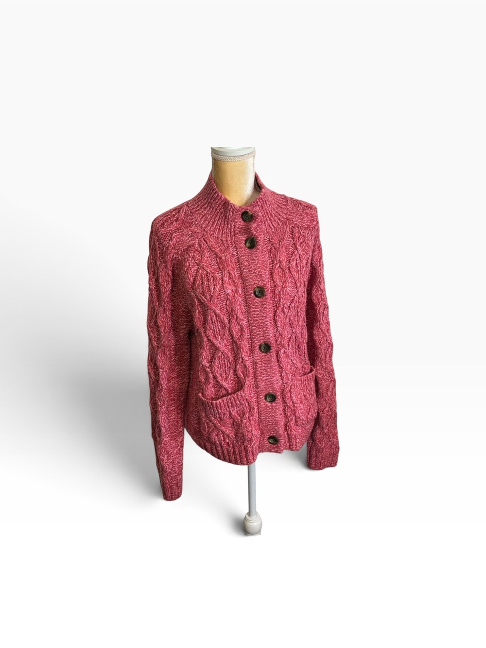 Talbots Rose Pink Cable Knit Button-Front Cardigan size L